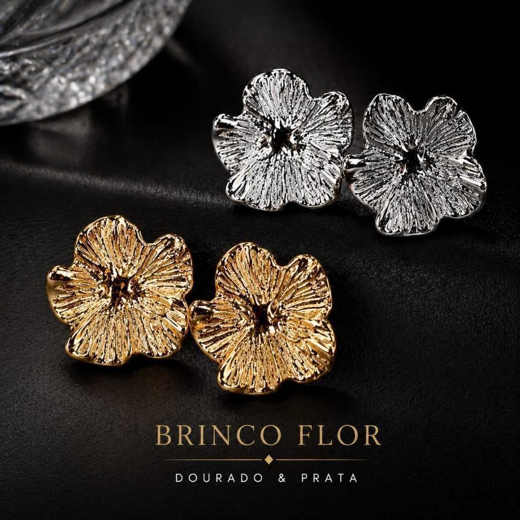 Brinco Flor Elegante Luxo Feminino – Dourado e Prata | Design Moderno Premium