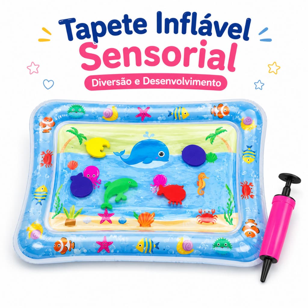 Tapete Inflável Sensorial Infantil Com Água Brinquedo Educativo Coordenação Motora Bebê