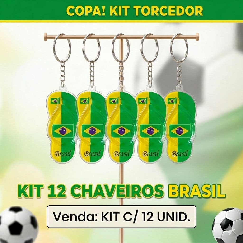 Chaveiro Pé Direito Brasil Lembrancinha Chinelo Verde/amarelo festa Aniversario - 12 Unidades