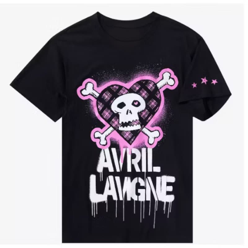 Camiseta Camisa Avril Lavigne Adulto/Infantil Pink Punk Skull Boyfriend Fit Girls T-Shirt Unissex