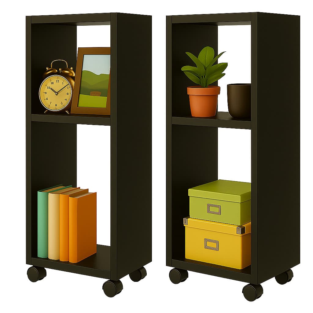 Kit 2 Mesa Cabeceira Pequena Preta com Rodinhas 20x20x60cm para Quarto Escritório Sala
