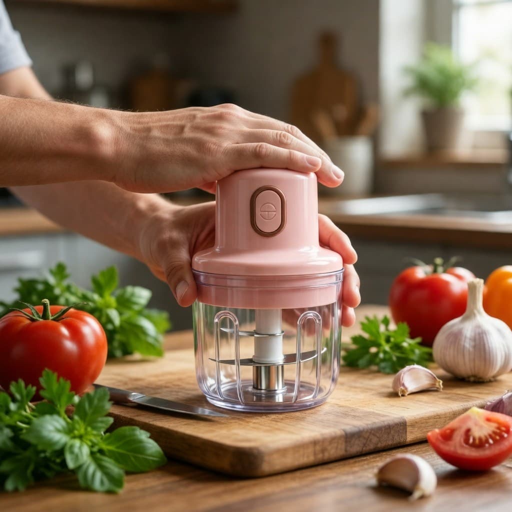 Mini Processador Manual de Alimentos 500ml com 3 Lâminas Aço Inox