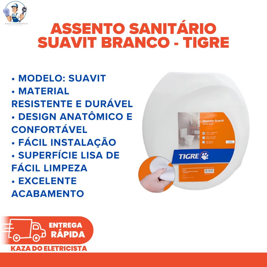 Assento Sanitário Suavit Tigre Branco Almofadado Universal Oval Original