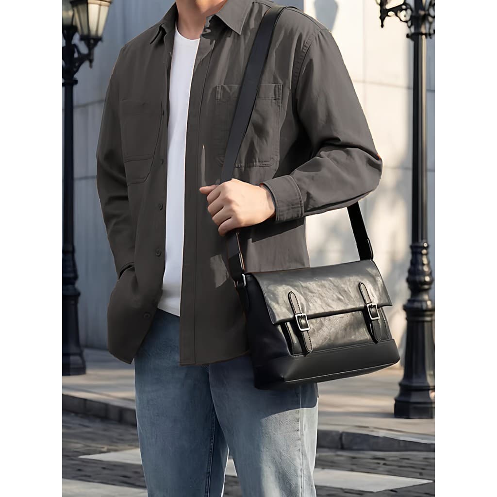 Bolsa masculina de couro genuíno, bolsa de ombro Casual, couro curtido vegetal, grande capacidade, primeira camada, bols