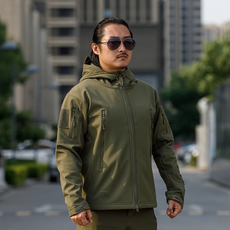 Pele de tubarão jaqueta de casca macia camuflagem jaqueta de lã engrossado tático militar fã uniforme com capuz caminhad