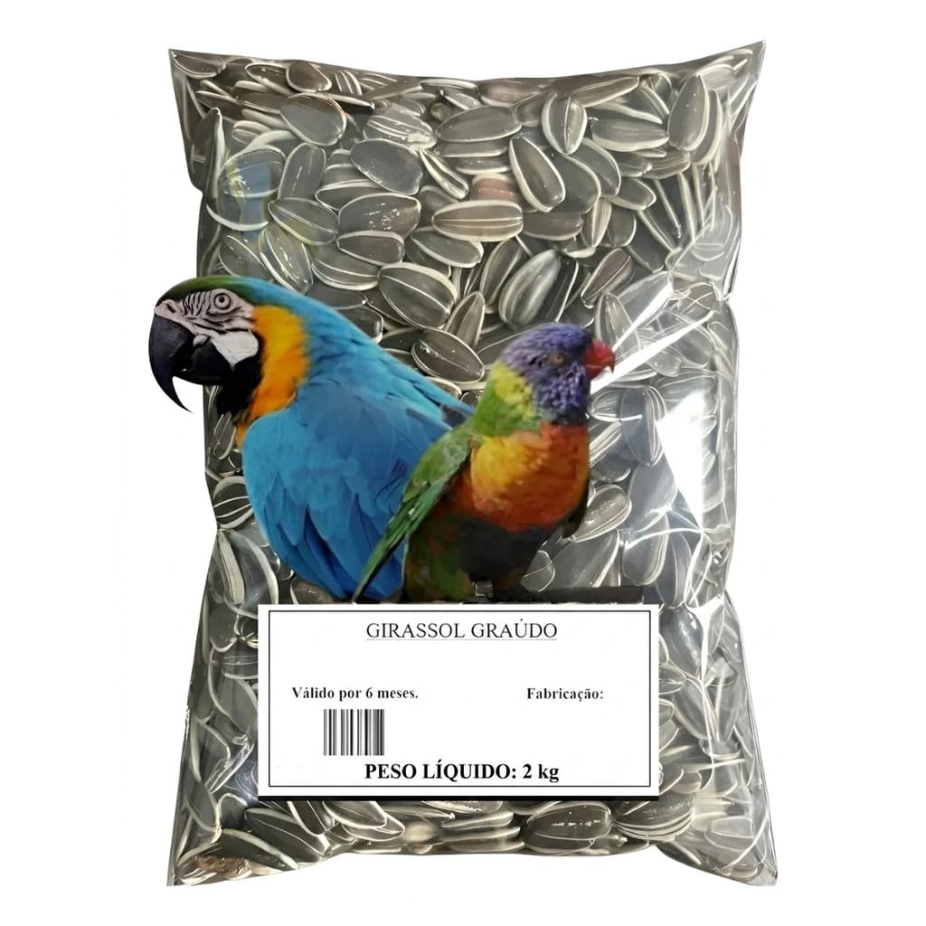 Semente De Girassol Graúdo Grande Para Papagaio E Aves 2kg Alimento Pássaros Premium