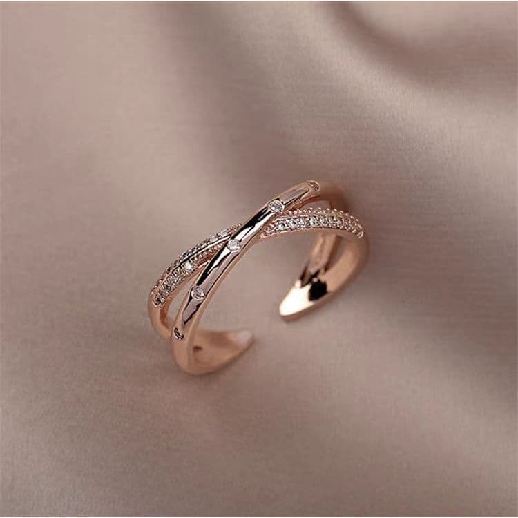 Simples cruz zircão índice dedo anel moda feminina único ajustável Micro-conjunto anel de ouro rosa