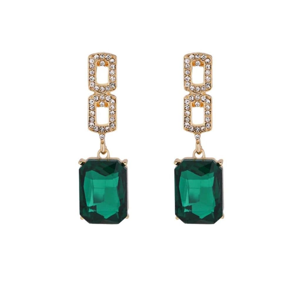 Brinco Strass Longo Esmeralda Dourado Formatura Festa Noiva Elegante Casamento Pedra Preciosa Charme
