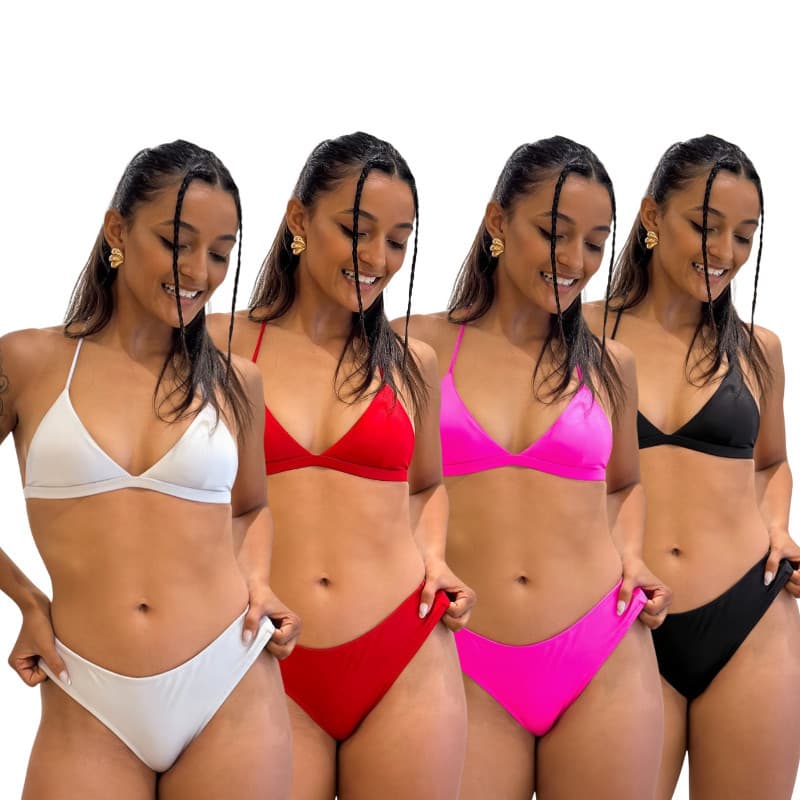 Biquíni Feminino Conjunto Triângulo com Bojo Removível Fita Calcinha Asa Delta Viagem Verão 2026