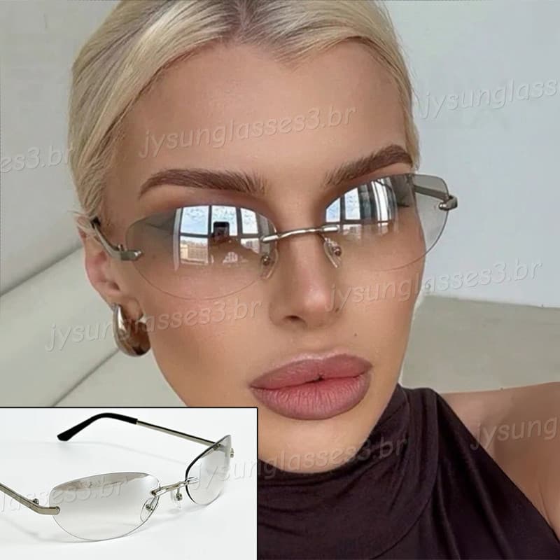 Óculos De Sol Ovais Sem Moldura Y2K Da Moda Para Mulheres Homens Estilo Futurista De Metal