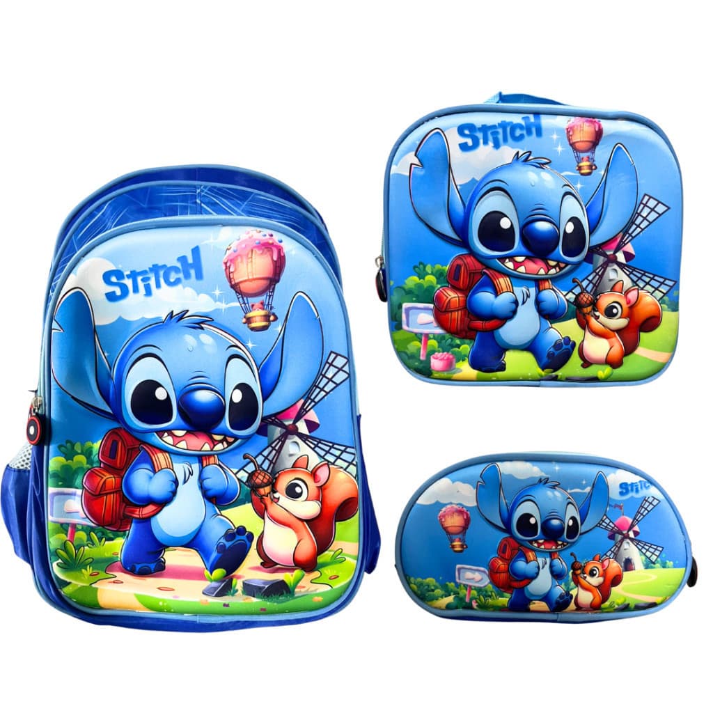 Bolsa Do Stitch Kit 3D... 3 Peças Mochila ,Lancheira Térmica e Estojo