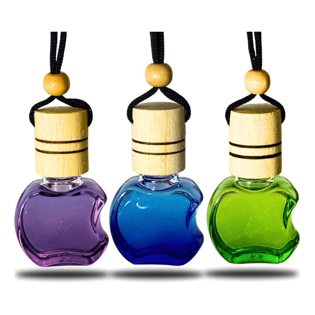 3 Aromatizantes Cheirinhos De Carro Formato Maça Vidro - 9ml Fragrâncias Concentradas Uber Táxi