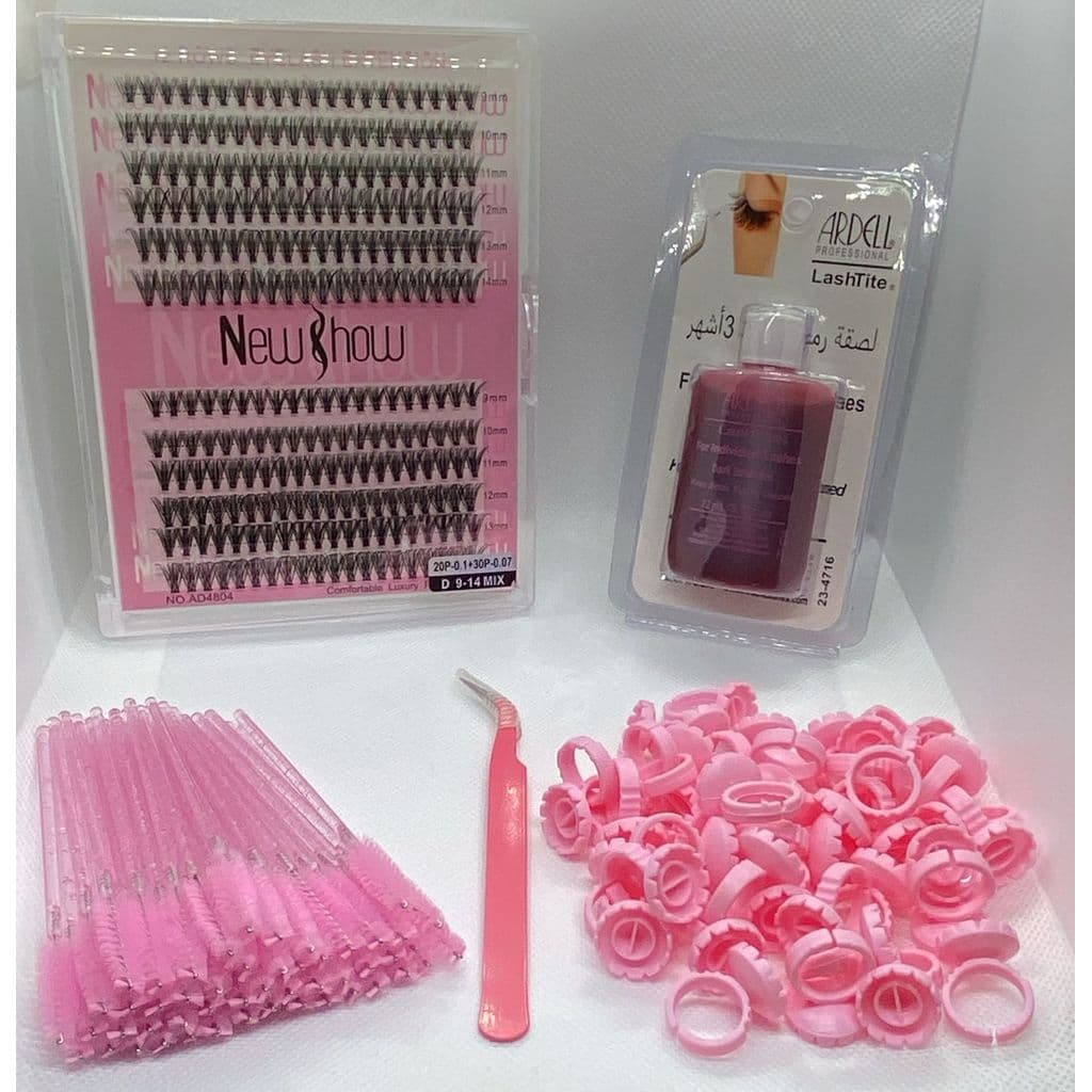 Kit New Show Cílios Postiço Tufinho  + Cola Ardell 30ml + Pinça para Extensão de Cílios + 50 Escovinhas + 50 batoques