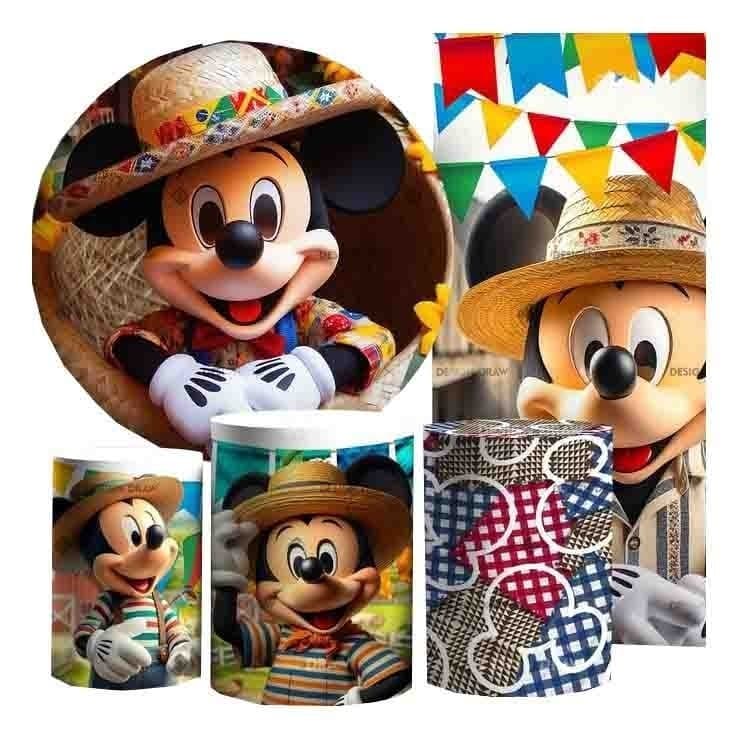 Paineis red e vert + Capas Cilindros Tecido  Festa Junina Mickey