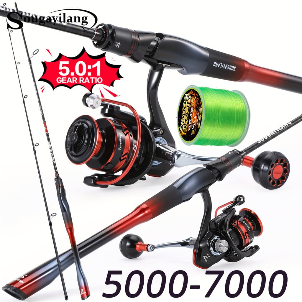 Sougayilang Carbon M Power 2 Seções 1.8 Conjunto De Vara De Pesca Com SP 5000-7000 Tamanho 4.7 : 1 De Alta Velocidade ​