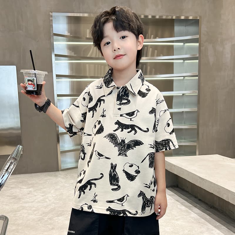 Roupas infantis de trabalho médio para meninos camisa POLO de manga curta verão * 43217