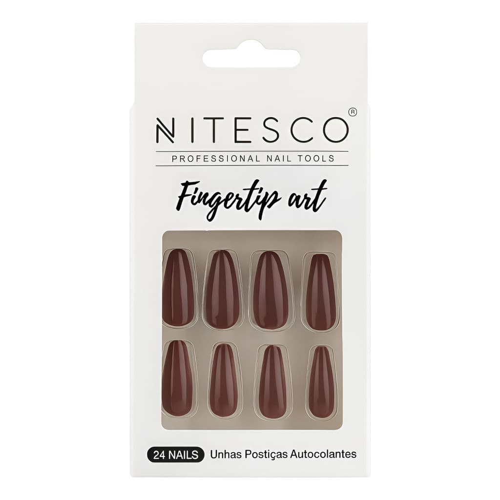 Kit Unhas Postiças Bailarina Marron Delicada Nitesco