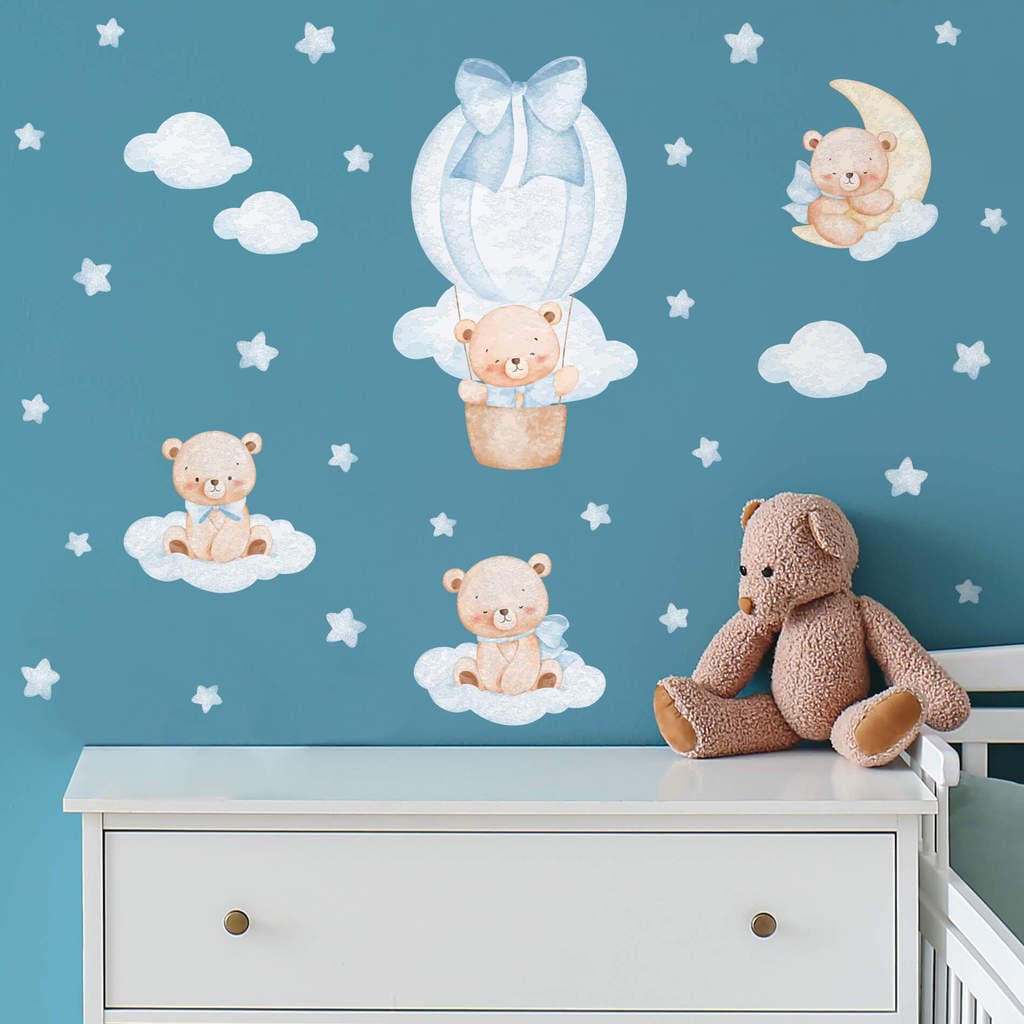 Adesivo de Parede Infantil Ursinhos e Balão Menino - 31 adesivos