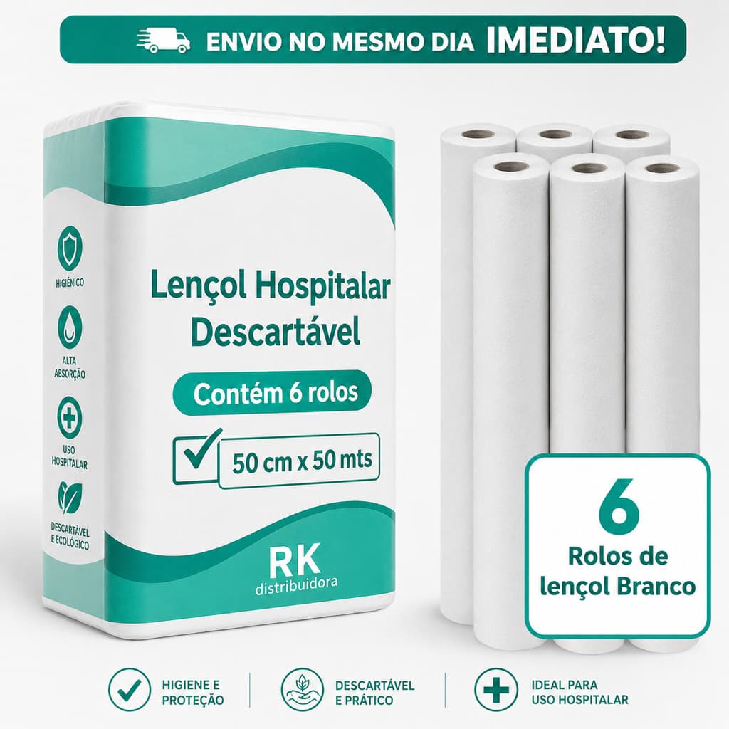 Lençol Descartável  Maca 50x50 6 Rolos Branco Hospitalar Clínica Estética Papel Lençol Profissional
