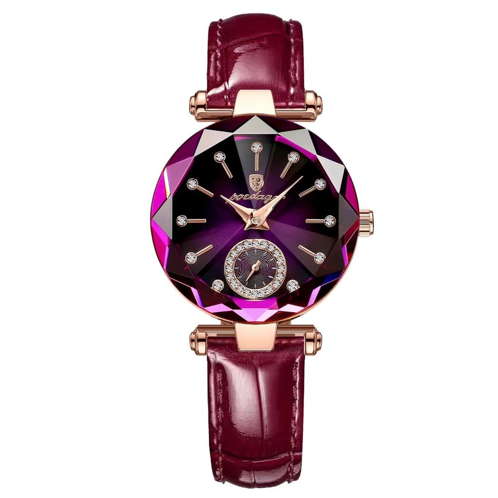POEDAGAR P719 Moda Elegante Senhoras Couro À Prova D'água Quartzo Luxo Diamante Dial Relógios Charmosos Para Mulheres