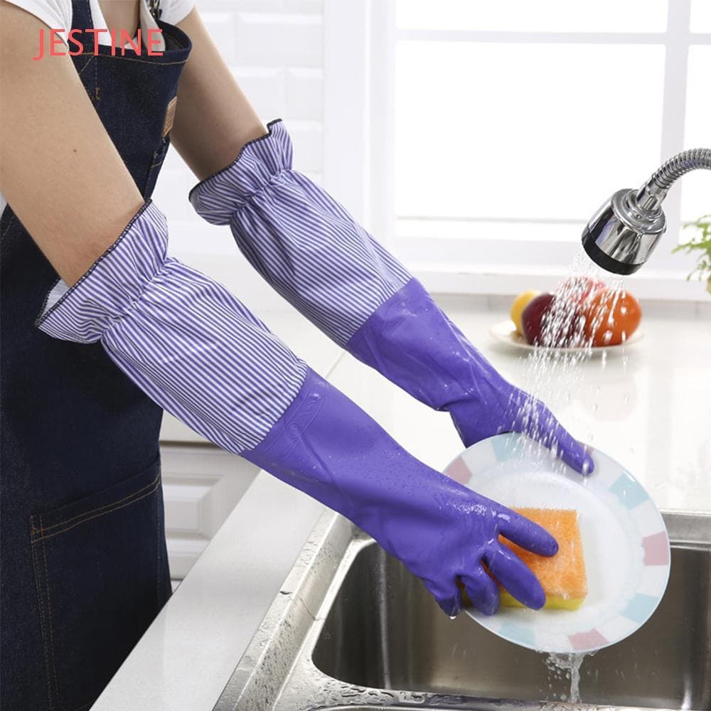 Luvas Domésticas JESTINE de Veludo para Limpeza e Lavagem de Louça, Impermeáveis, Manga Longa YPR0