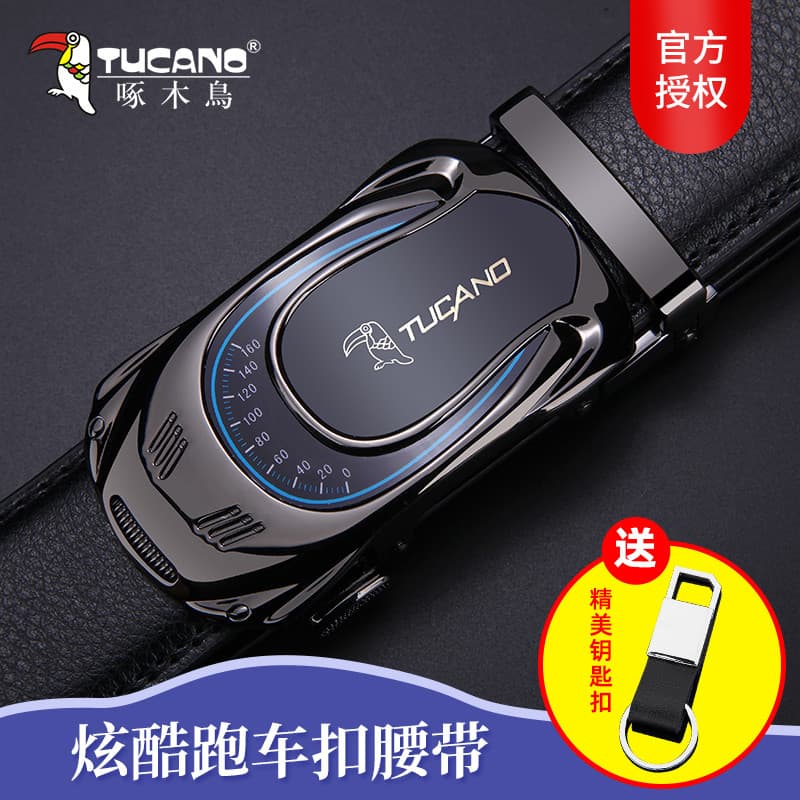 Woodpecker cinto masculino de couro genuíno fivela automática cinto moda Casual negócios juventude esportes carro fivela