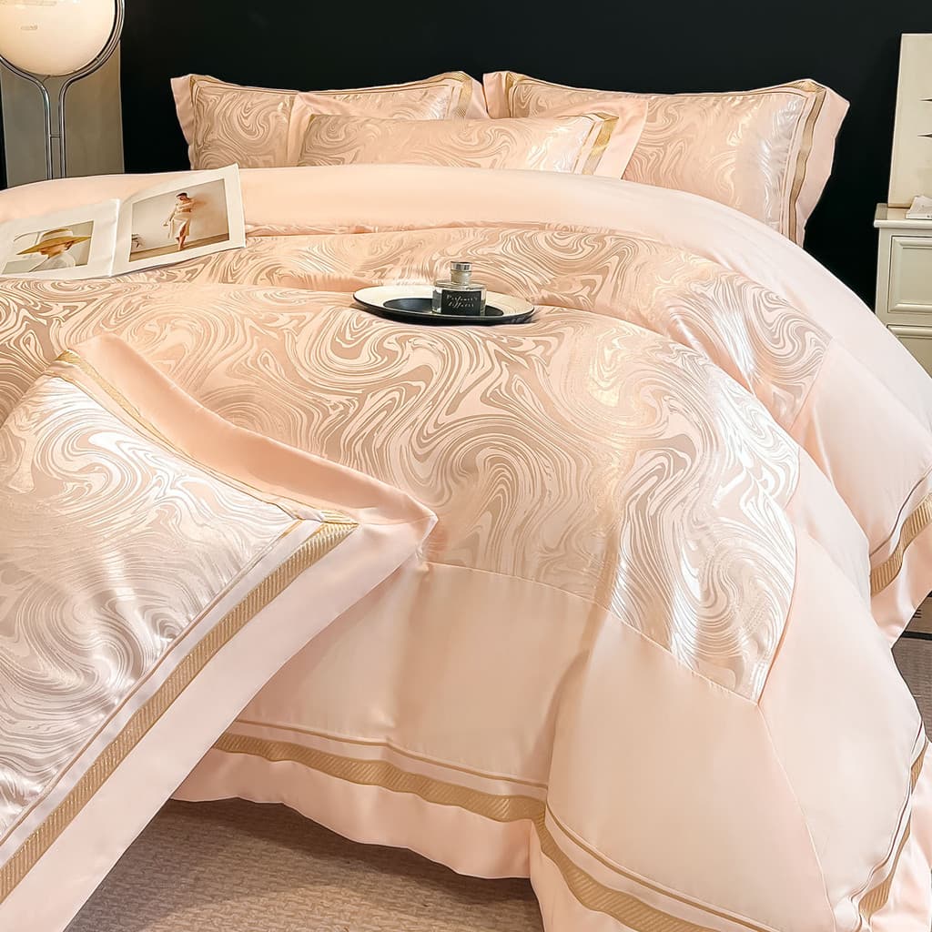 Luz de luxo tributo cetim conjunto de quatro peças cama não puro algodão fio tingido bordado colcha de aba larga