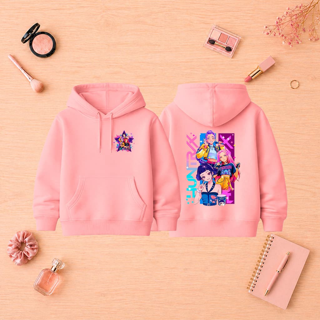 Moletom Infantil Juvenil Flanelado Guerreiras QPop Blusa de Frio com Capuz e Bolso Canguru Algodão