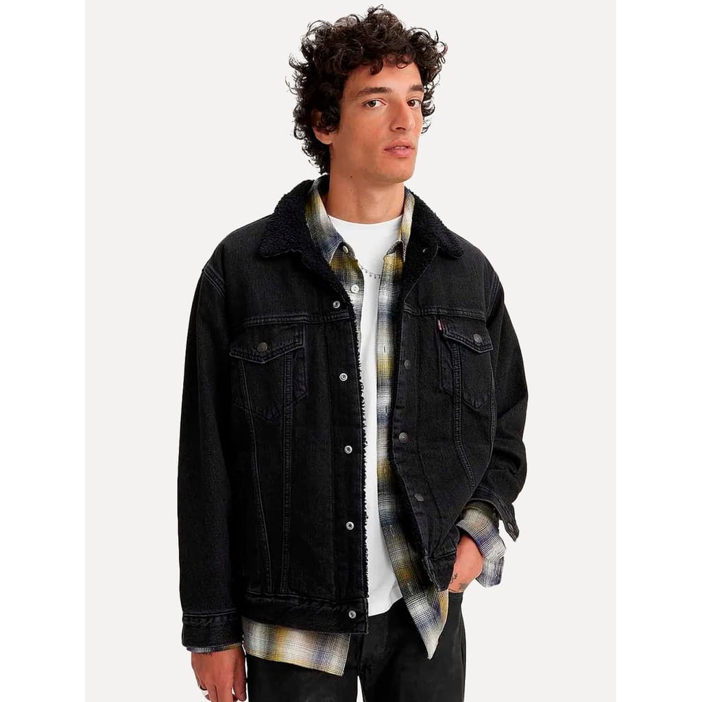 Jaqueta Levis Jeans Masculina Trucker Relaxed Sherpa Original Preta
