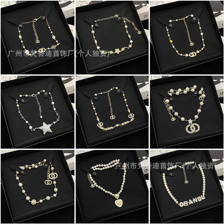 06MI New star heart pearl necklace for women, elegant and versatile, diamond-embellished collarbone chain