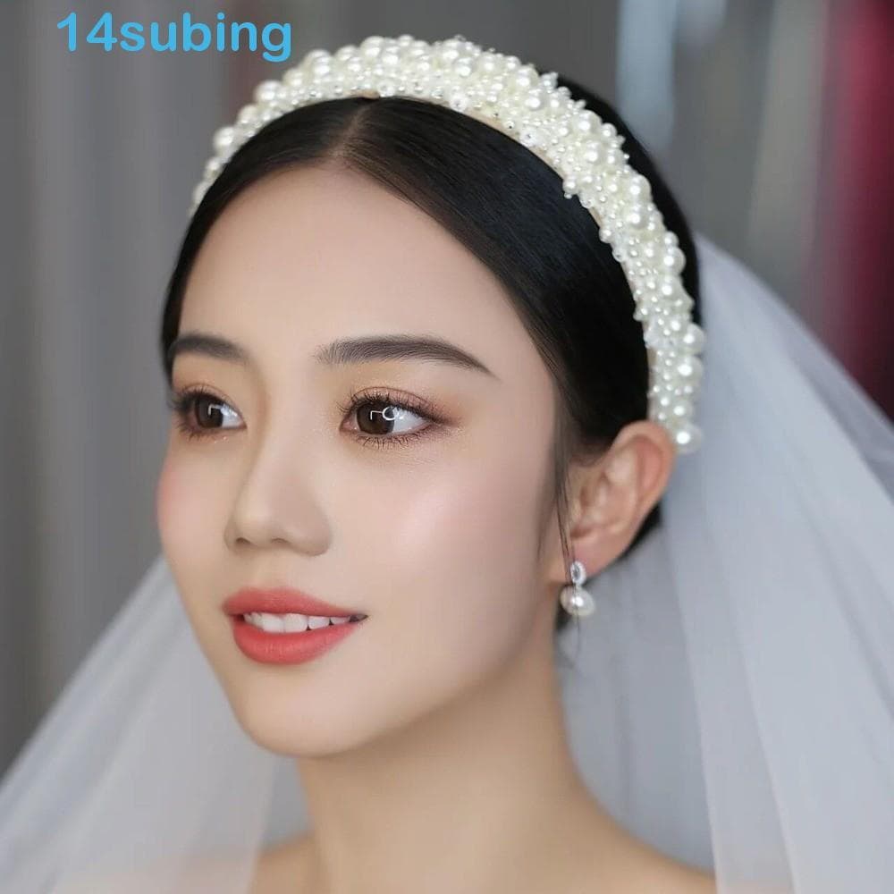 SUBING Tiaras De Pérola , Argola De Cabelo De Noiva Lateral Larga Estilo Coreano , Faixas Grandes Feitas À Mão Barrocas