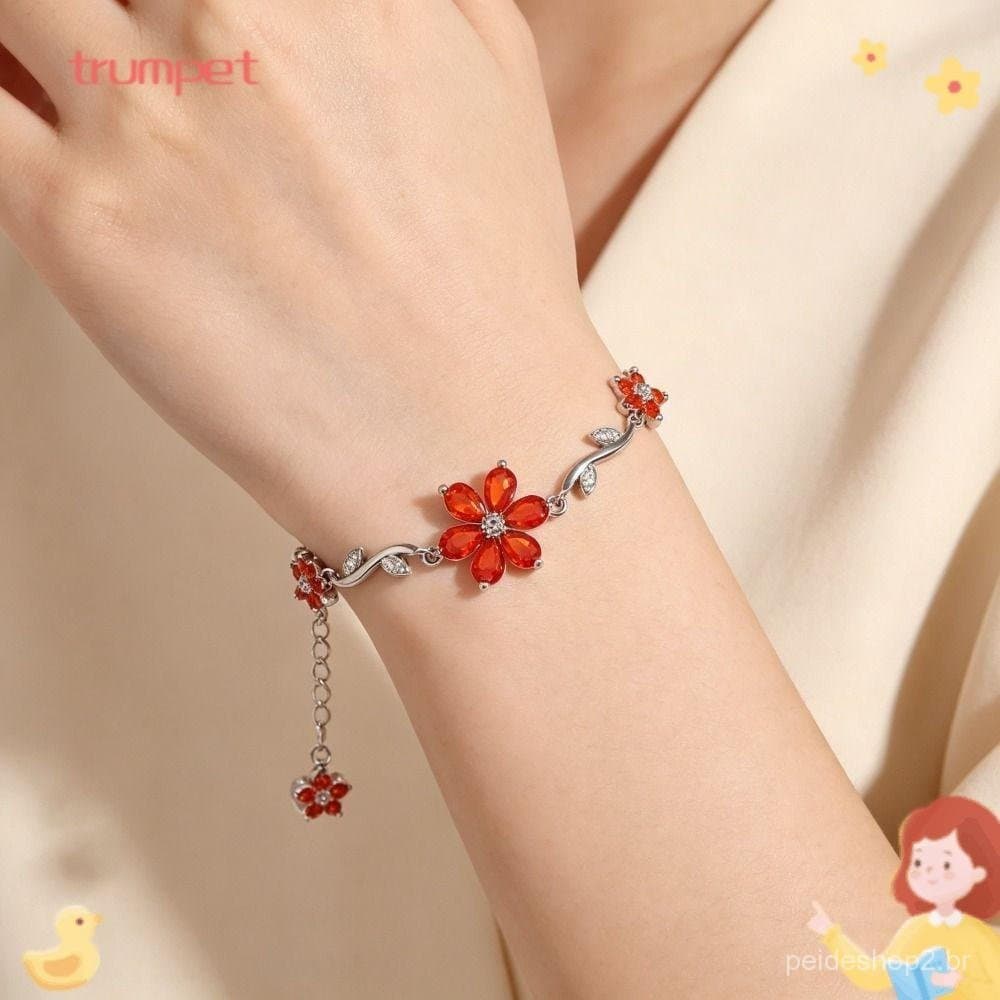 Pulseira De Corrente Trompet , Flores Ajustáveis Y2K Feminina De Joias De Cristal Multicoloridas