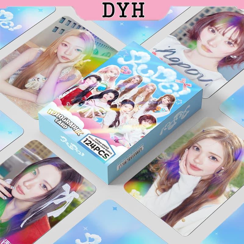 124 Pçs/Caixa Hearts2Hearts Photocards H2H RUDE Holográfico LOMO Cartão Adesivo Foco CARMEN Adesivos