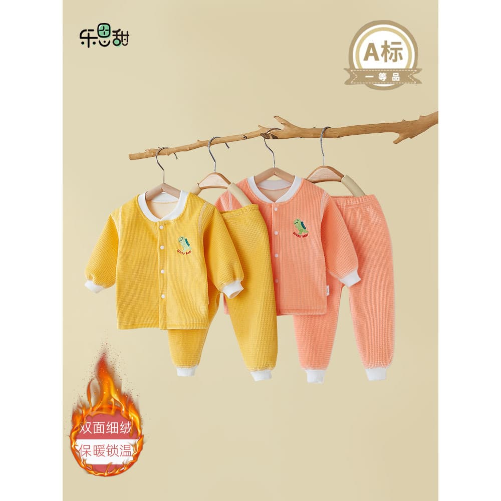 Roupas de bebê outono inverno terno térmico mais veludo engrossado exterior Wear Split pijamas roupa interior do bebê do