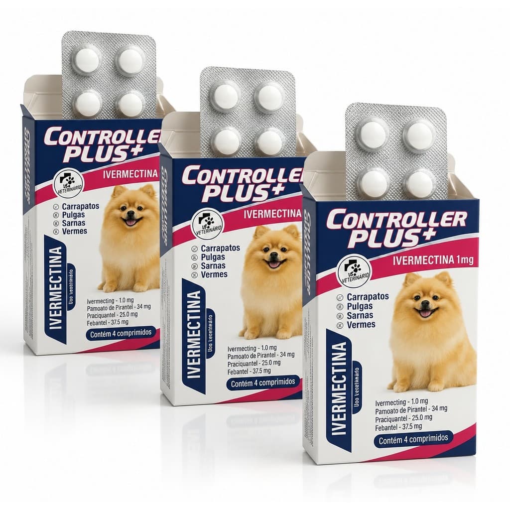 12 comprimidos para cães até 5kg Controller plus - Anti Carrapatos Vermes Pulgas E Sarna