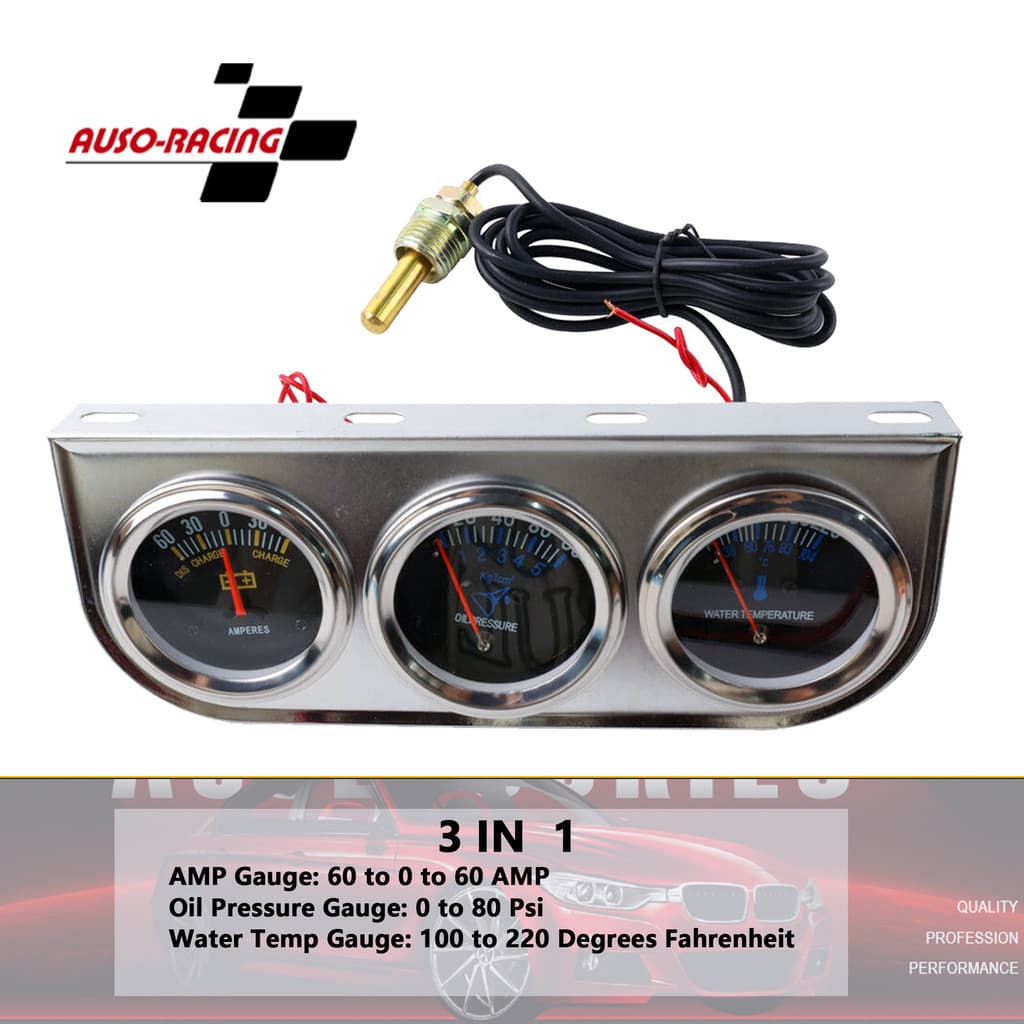 Instrumento modificado para carro Medidor triplo 52mm Temperatura da água Amperímetro de pressão de óleo Instrumento com