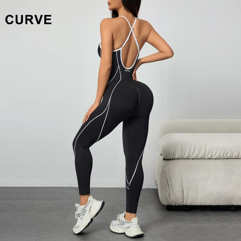 Macacão de Yoga Sem Costura Feminino, Cor Contraste Pêssego, Modelagem Levanta Glúteos, Ideal para Pilates e Academia