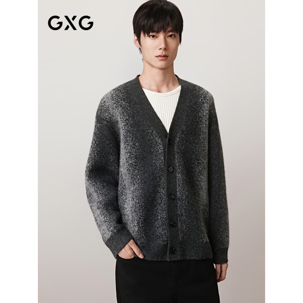 GXG Masculino Contorno Gradiente Design Cardigan Commuter Moda Suéter Masculino Jaqueta Casual Tops 2025 Outono