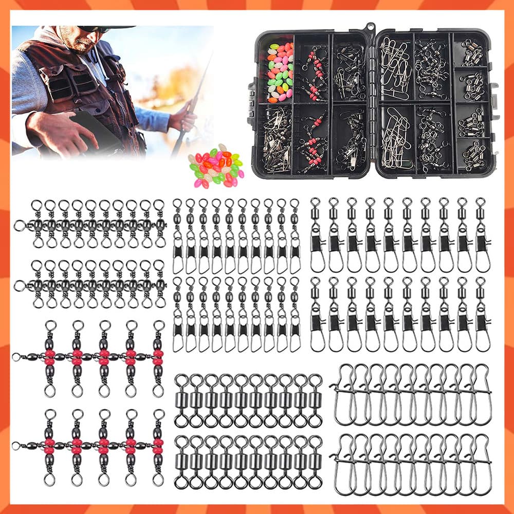 Kit de acessórios de pesca com 140 peças, caixa de equipamentos de pesca com anzóis de pesca, boia para robalo