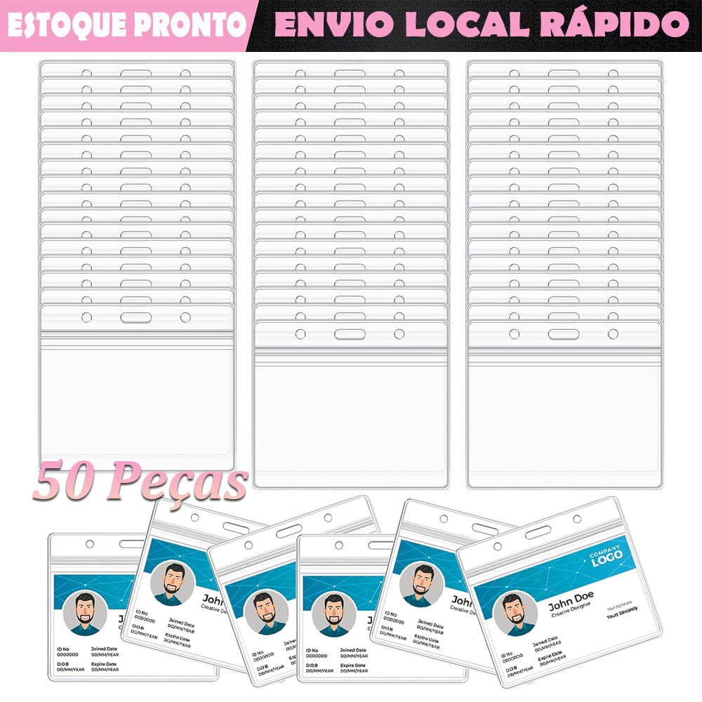 50 peças porta-crachás de identificação porta-crachás de plástico transparente selável à prova d'água horizontal padrão