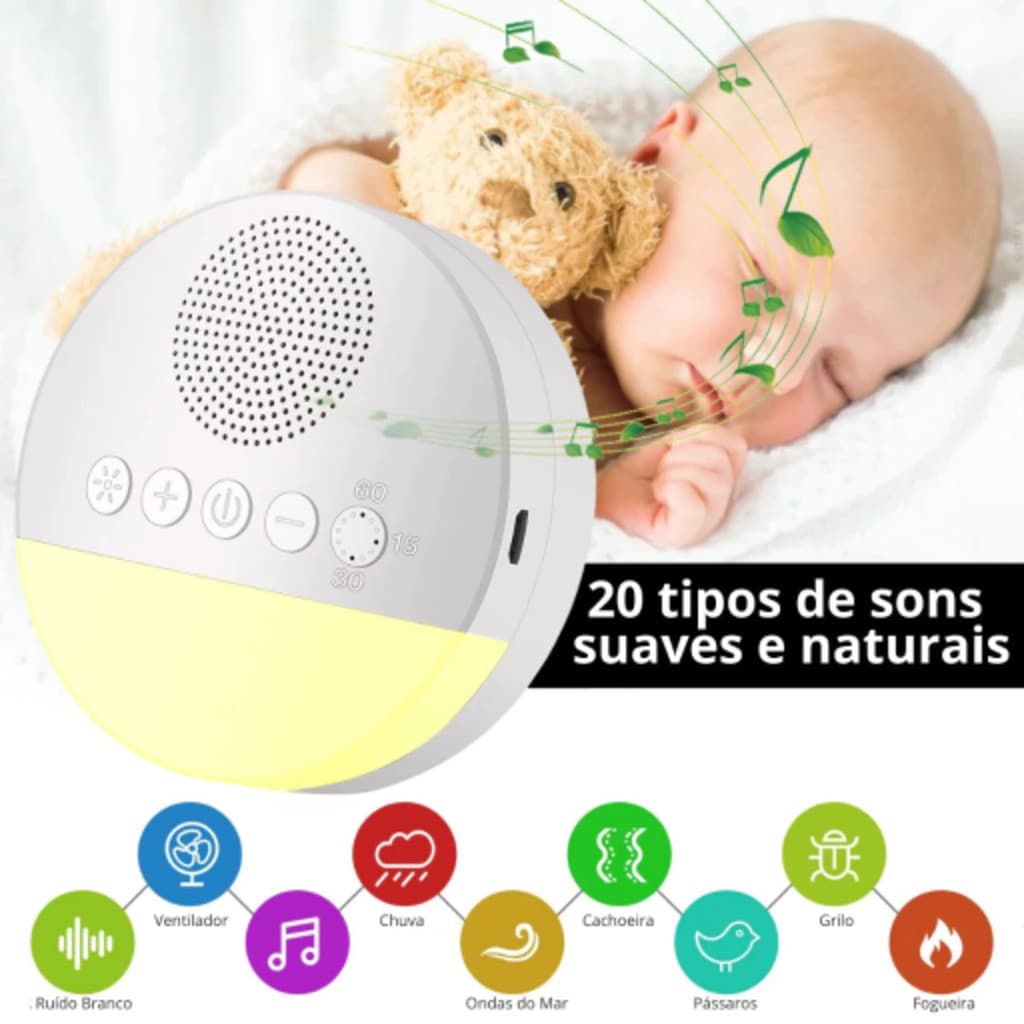 Máquina De Ruído Branco Para Crianças , Reprodutor De Som Dormir , Temporizador De Luz Noturna , Recarregável Por USB ,