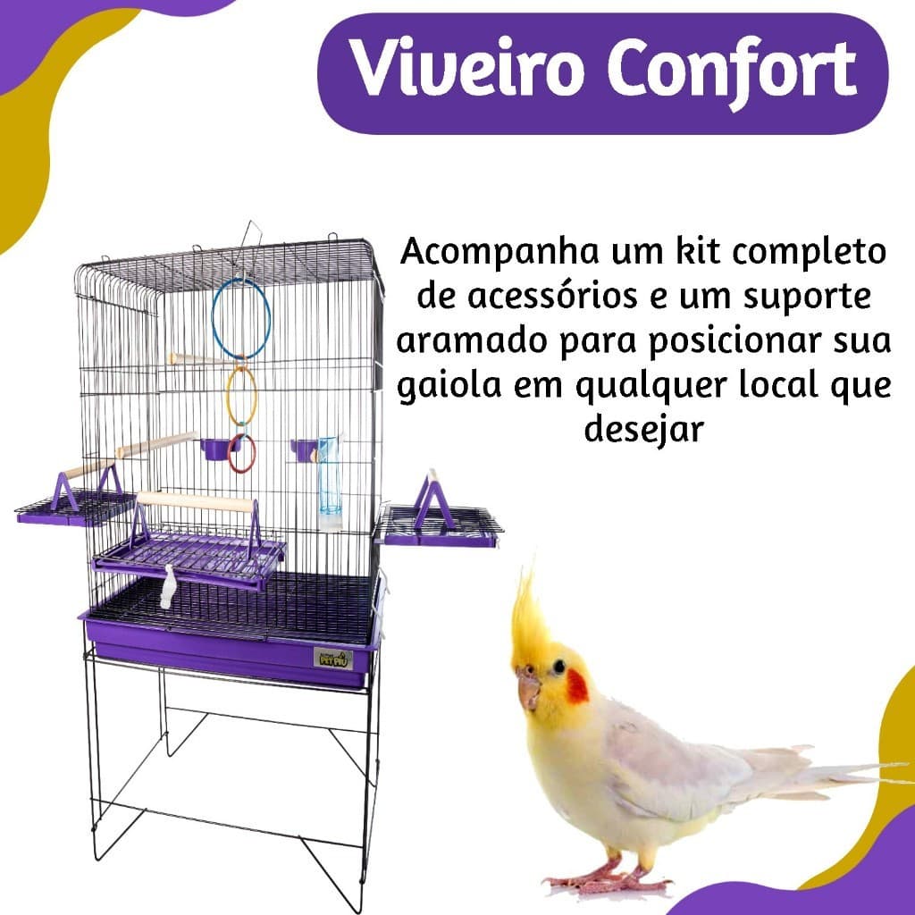 Viveiro Para Ring Neck Calopsitas Pássaros Aves Triplex Grande Confortável Qualidade Segurança Jel Plast Poleiro Madeira