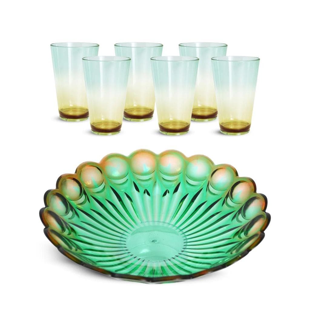 Kit Esferas Decorativas Centro De Mesa Com 6 Copos Taiti Bicolor Verde Ambar Sofisticado