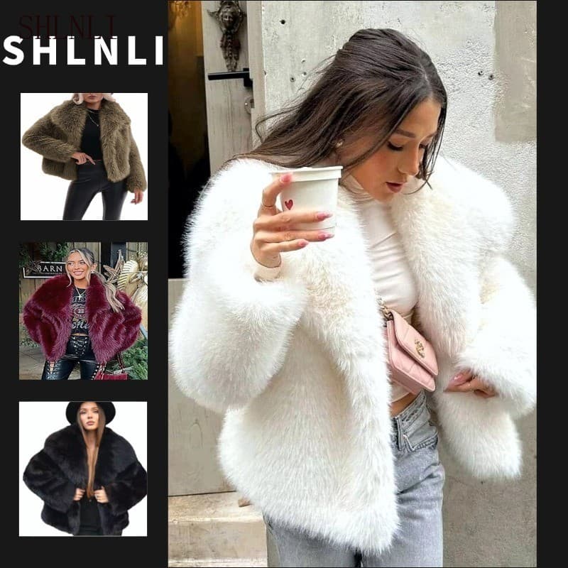Casaco Quente De Pele Com Gola Feminina Para Outono Inverno Jaqueta Casual Retrô Francesa