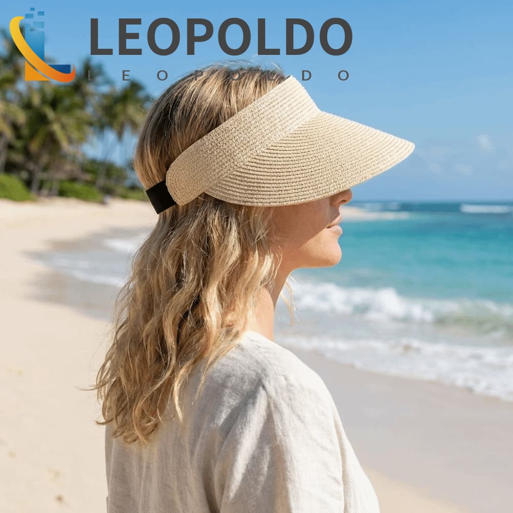 Boné De Sol De Palha LEOPOLDO , Chapéu De Viseiras De Verão Ajustáveis De Cor Sólida , Rabo De Cavalo Praia De Aba Larga