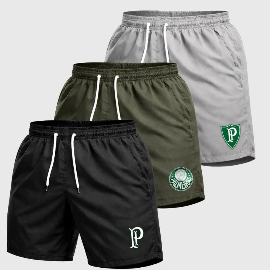 Kit 3 Mauricinhos Tactel Bermuda VERDAO 2026 Futebol Masculino Esportivo Torcedor Treino Academia