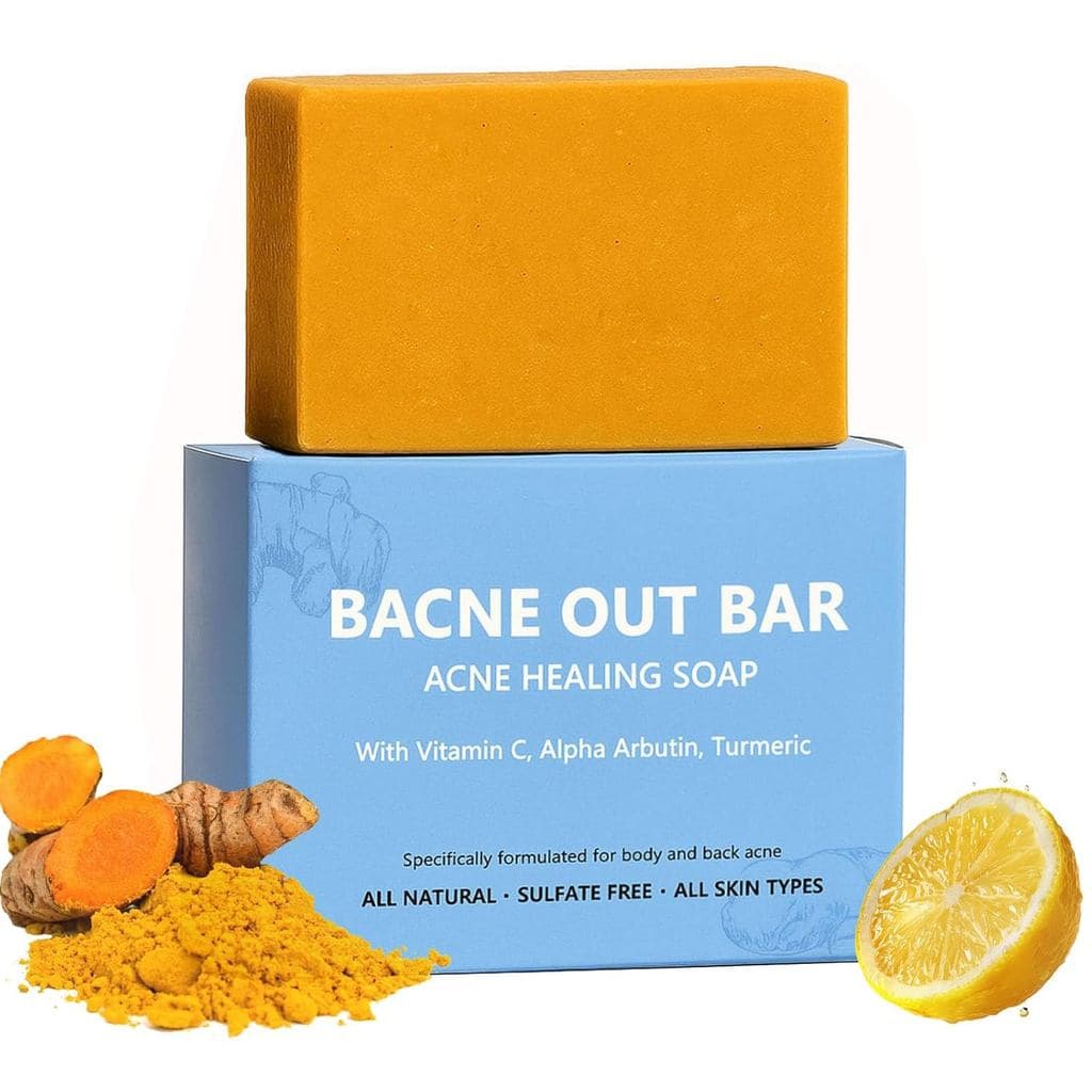 BacneOutBar-Sabonete Curativo para Acne, Esfoliante com Cúrcuma, Alfa-Arbutina e Vitamina C, Uniformiza o Tom, Correção