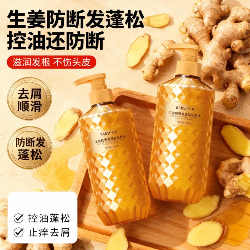 Gengibre anti-quebrado cabelo fofo Shampoo limpo anti-caspa controle de óleo ervas macio fofo fragrância de longa duraçã