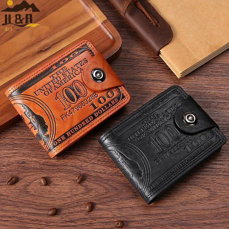 [H & B Out] Carteiras Masculinas Com 100 Padrões De Dólares Americanos Carteira De Couro Masculina Porta-Cartões Fotográ