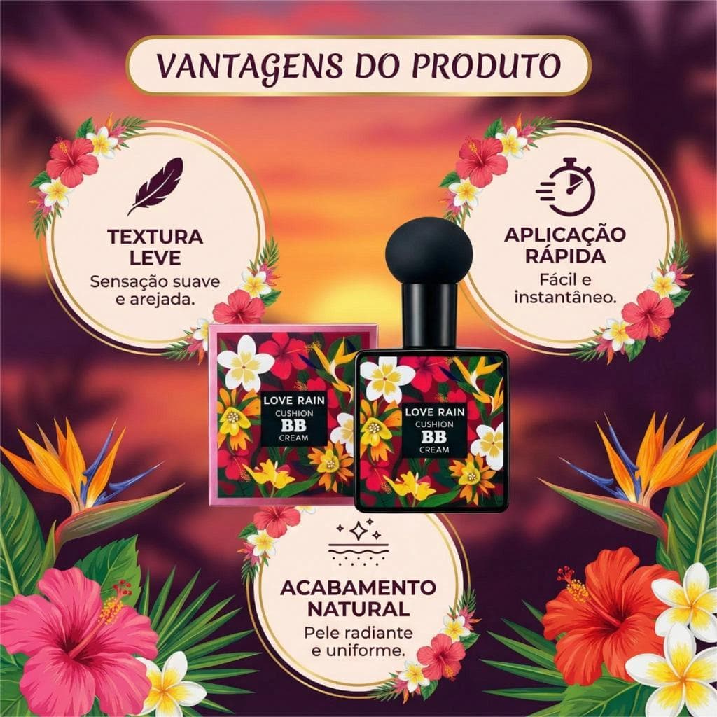 BB Base Líquida Facial Acabamento Natural à Prova dÁgua LOVÉ RAIN HB2006